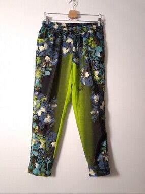 W118 Walter Baker pants lightweight floral vibrant neon green women’s size small
